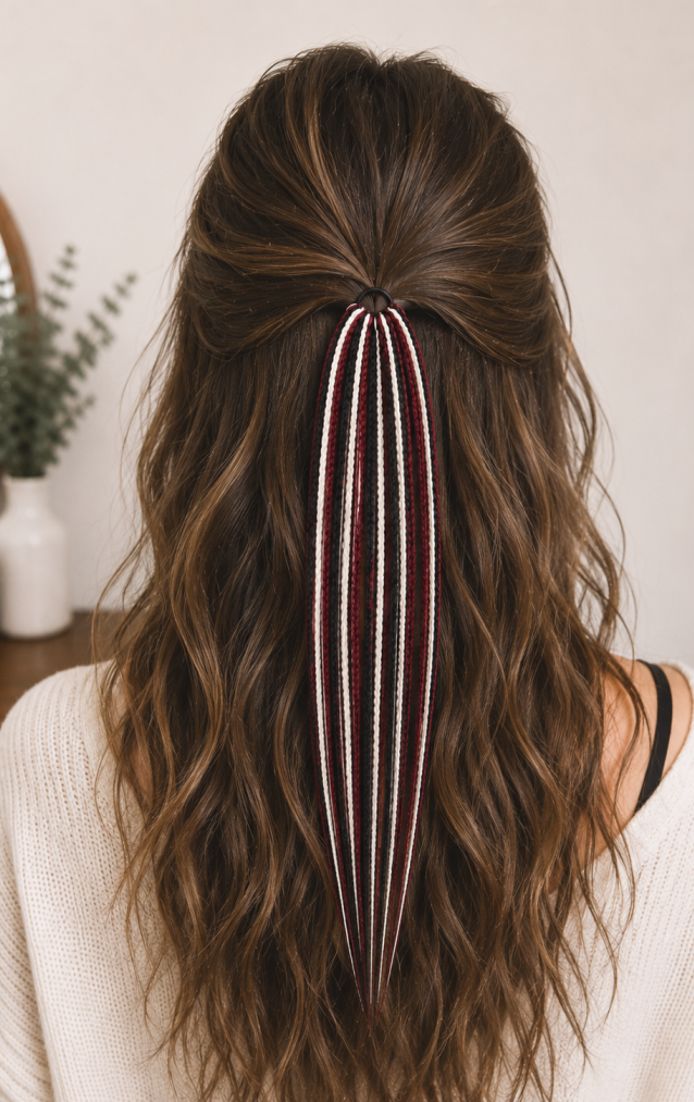 Bordo Beyaz Örgülü Toka – El Yapımı Modern Boho Saç Aksesuarı