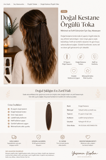 Doğal Kestane Örgülü Toka – El Yapımı Minimal Boho Saç Aksesuarı