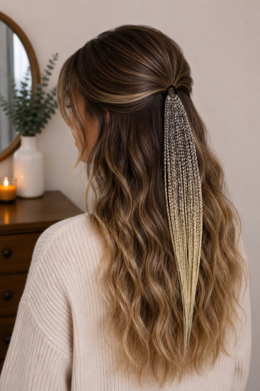 Kestane Sarı Ombre Örgülü Toka – El Yapımı Modern Boho Saç Aksesuarı