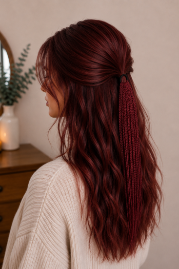 Kızıl Bordo Örgülü Toka – El Yapımı Modern Boho Saç Aksesuarı