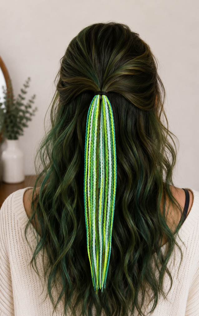 Neon Yeşil Örgülü Toka – El Yapımı Boho Saç Aksesuarı