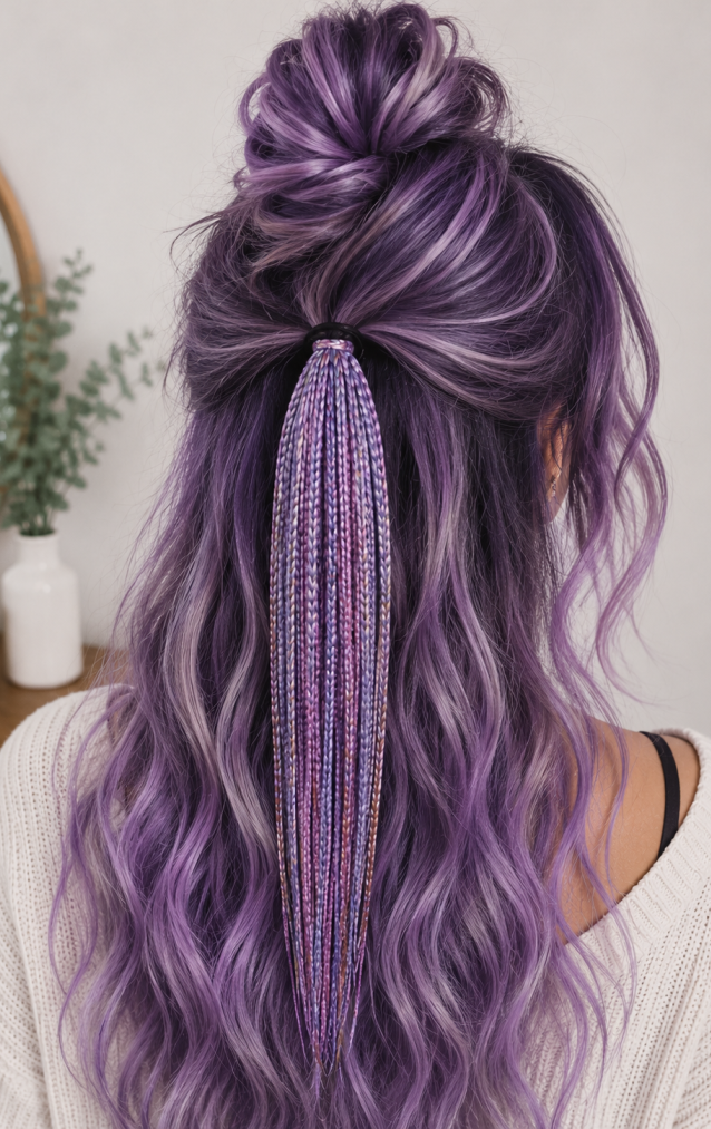 Ombre Lila Örgülü Toka – El Yapımı Bohem Saç Aksesuarı