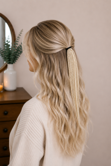 Platin Sarı Örgülü Toka – El Yapımı Minimal Boho Saç Aksesuarı