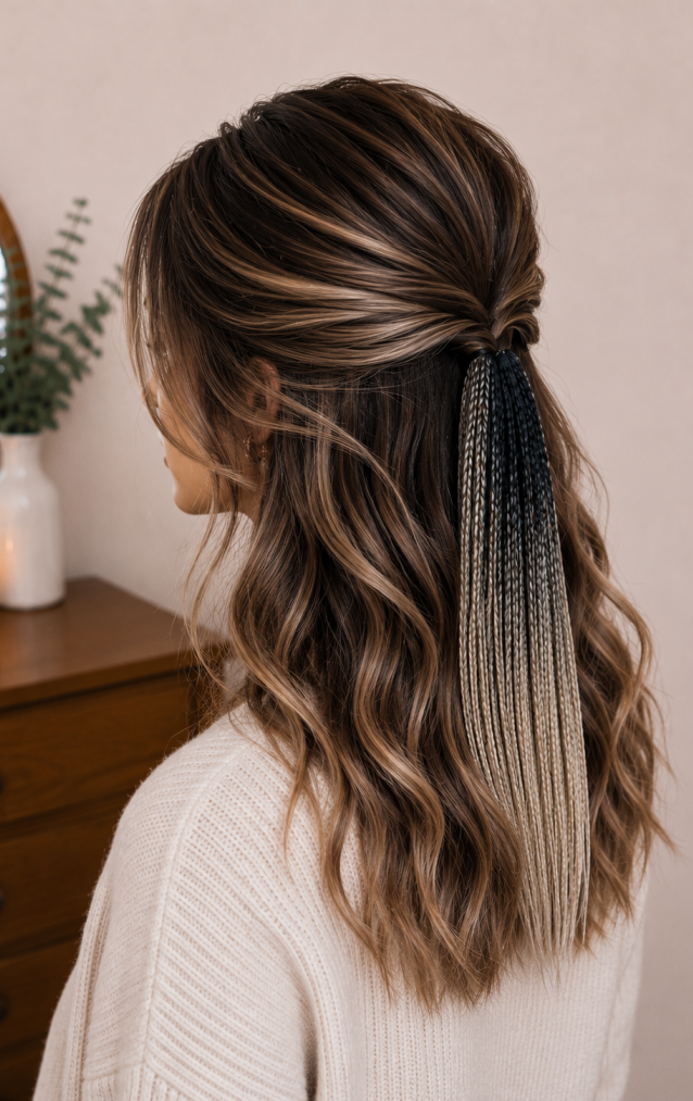Siyah Sarı Ombre Örgülü Toka – El Yapımı Modern Boho Saç Aksesuarı